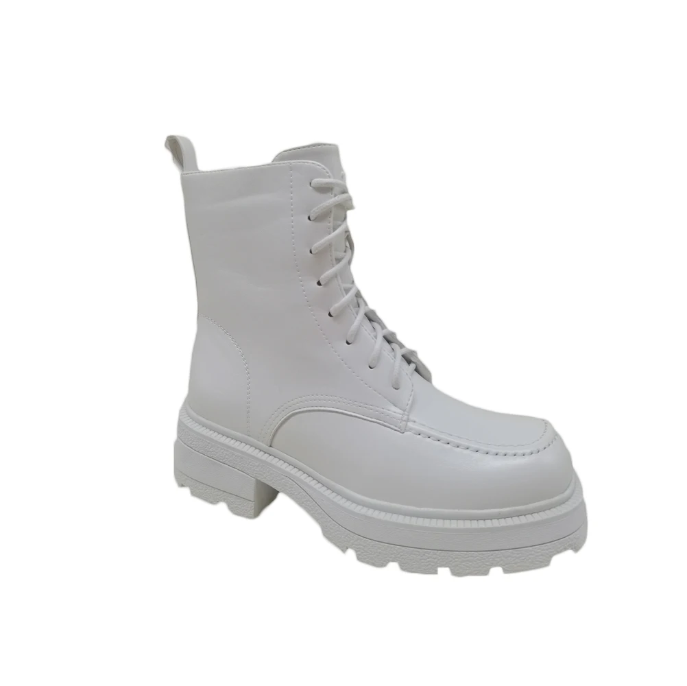 Combat Boots Women White PU Leather Motorcycle Boots Punk Gothic Shoes Fashion Lace Up Black Ankle Boots Female Shoes