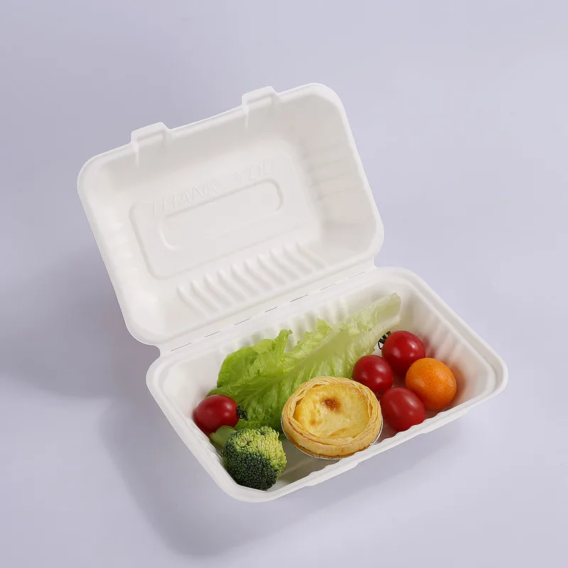 9inch Clamshell disposable bagasse tableware biodegradable packaging for food