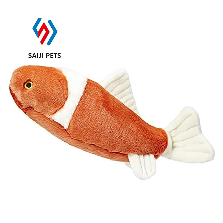 Creative goldfish shaped Plush pet dog cat toy chew molar interactive squeaky pet plush toy fish
