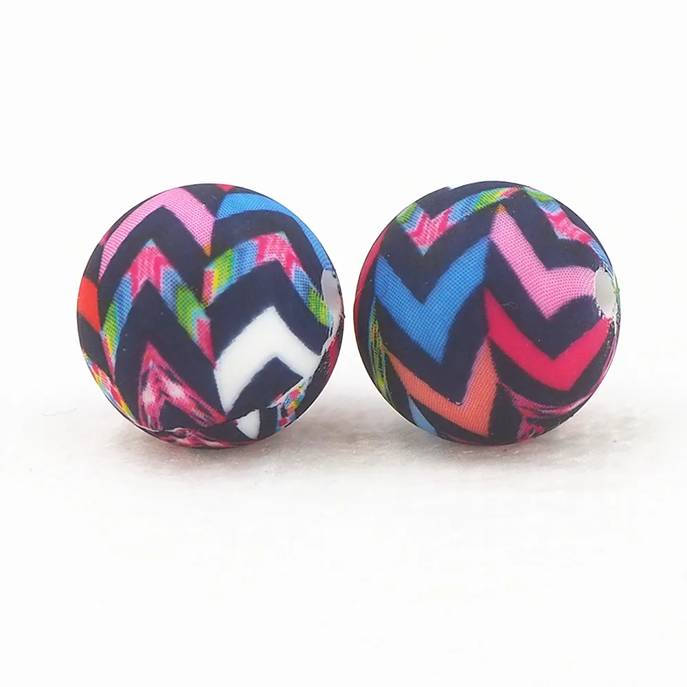 Wave Pattern Print Silicone Beads 15mm Round Loose Beads BPA Free DIY Necklace Jewelry