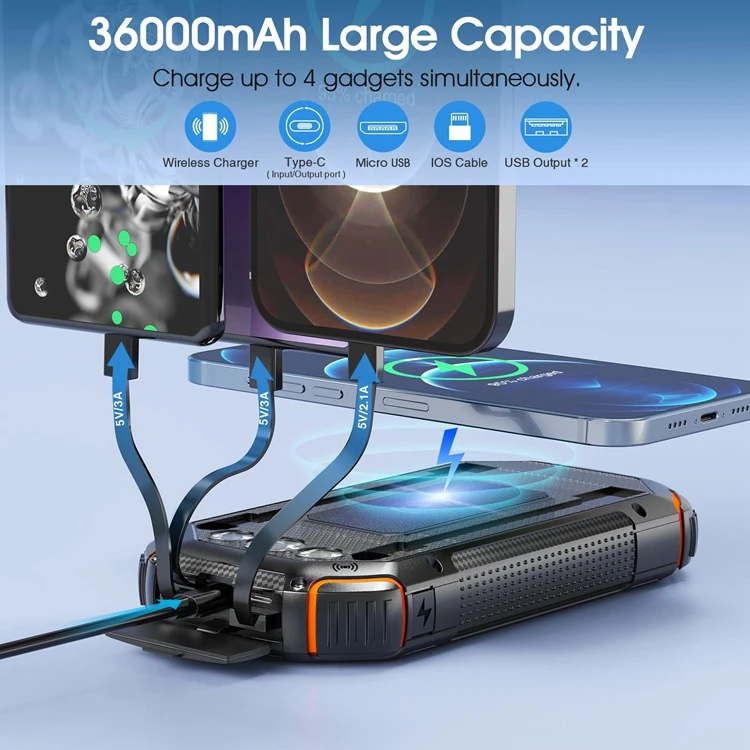 Waterproof Foldable Solar Power Bank Phone Usb Mobile Charger  With Flashlight Solar Panel For Mobile  2022 New