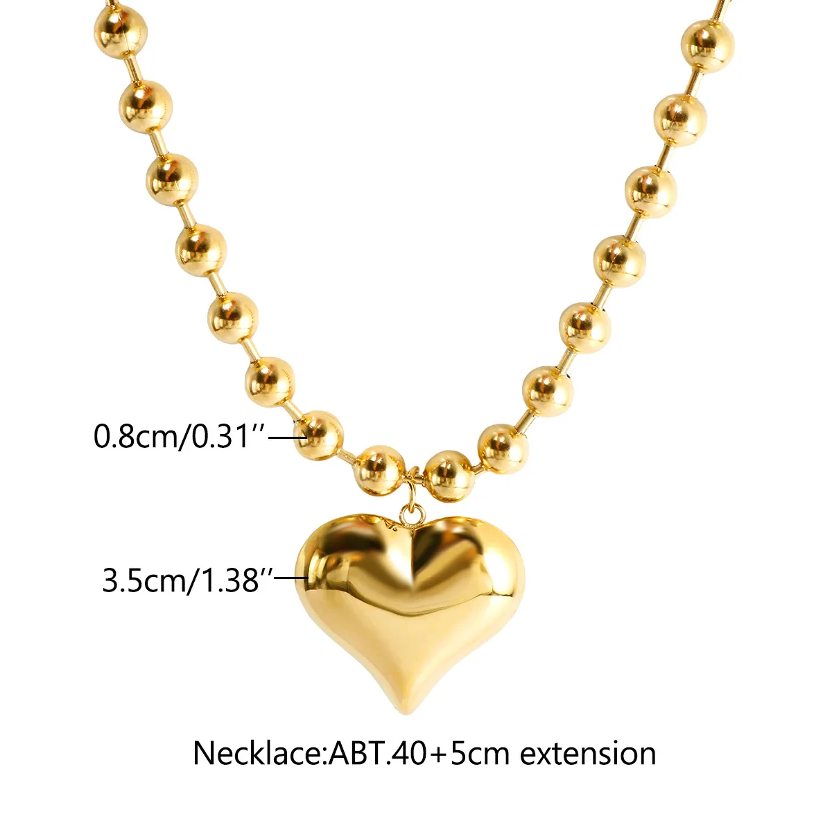Wholesale Fine Waterproof 18k Gold Plated Stainless Steel Ball Chain Puffed Heart Chunky Heart Choker Necklace