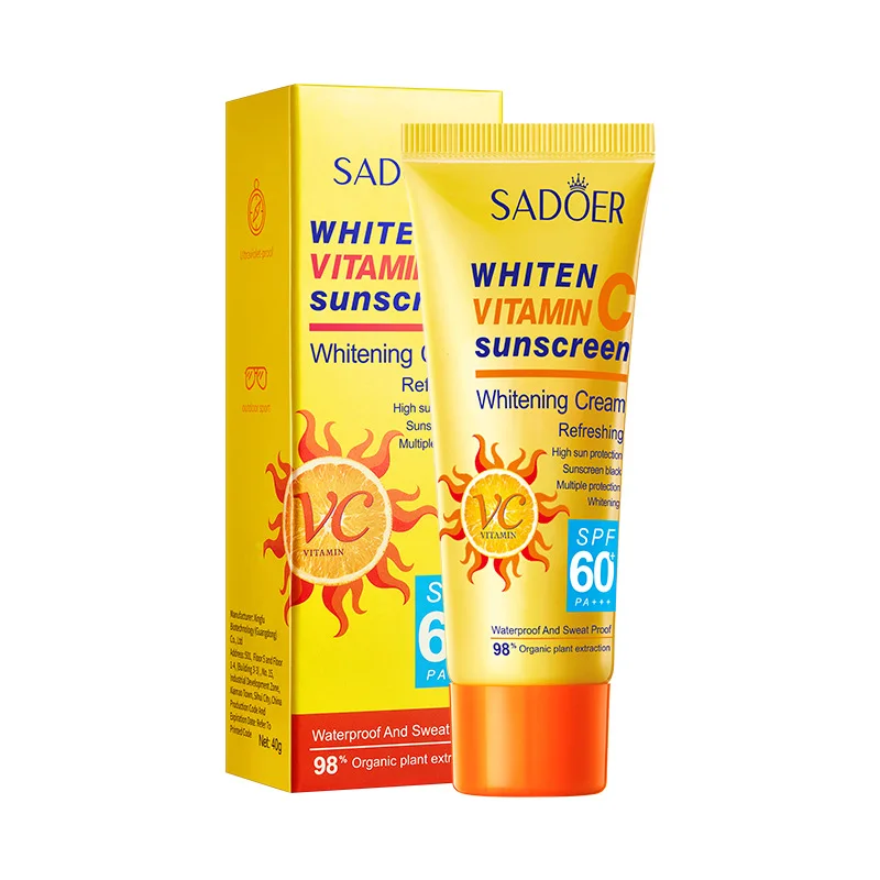 SADOER  Vitamin C SPF60 Beach Essentials Protection Uv Refreshing Waterproof 40g Sunscreen Cream