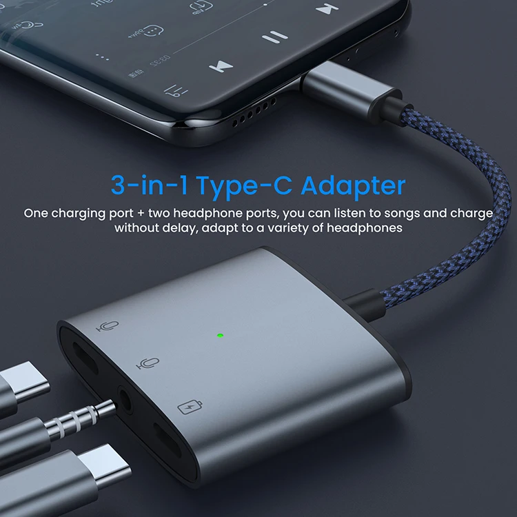  3 в 1 type-c 2 usb-c aux порт адаптер аудио