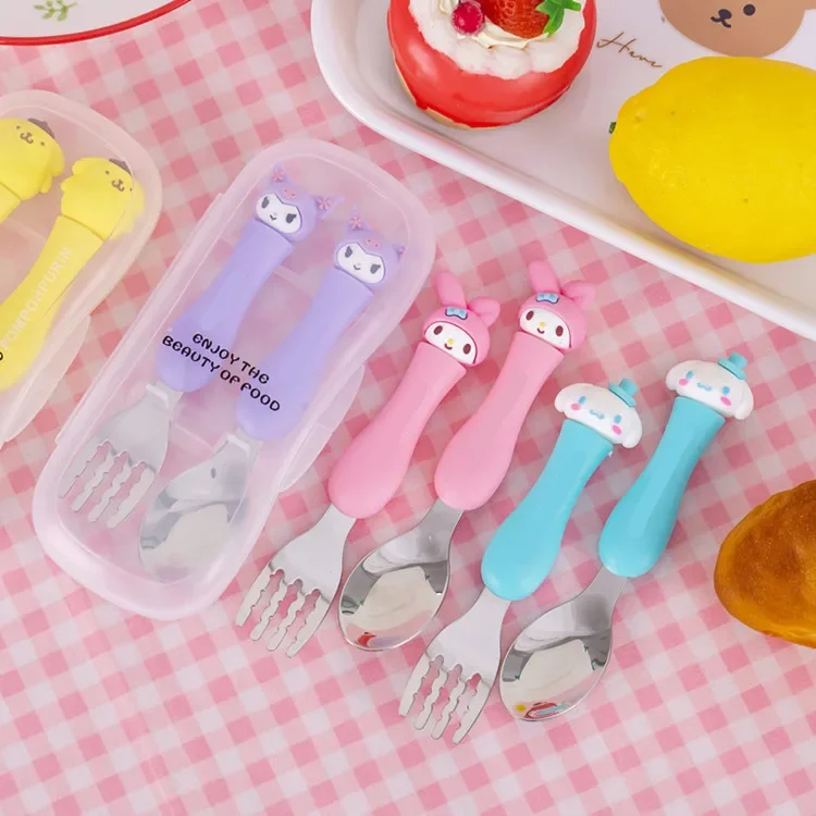 New Wholesale Infant And Toddler Cartoon Tableware 304 Stainless Steel Spoon And Fork Boxed Cartoon Tableware