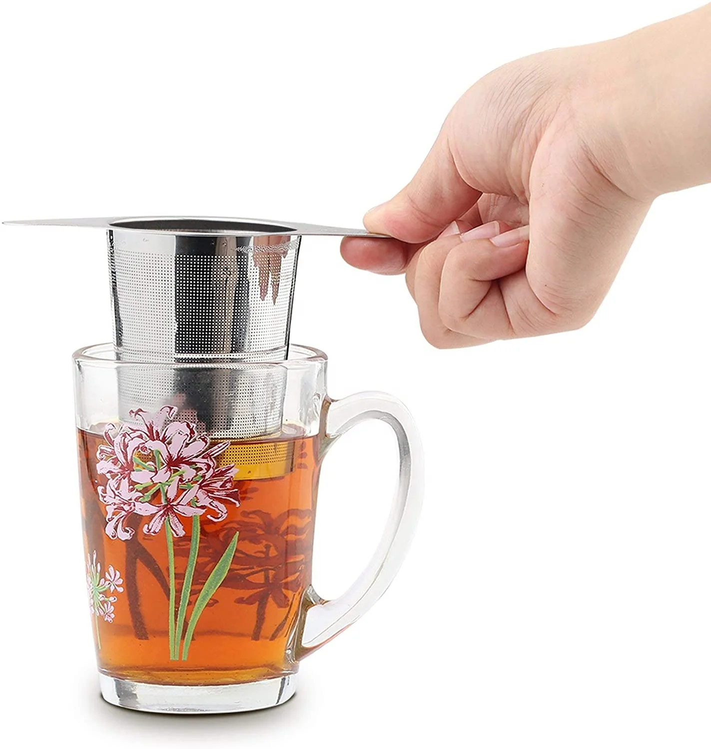 Customized Logo Double Handle Fine Mesh Loose Leaf Tea Strainer/Filter/Tea Infuser 304 stainless Steel