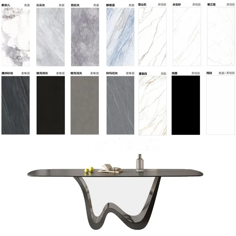 Luxury L Shape Dining Table Modern Home Villa Dinner Stone Plate Stainless Steel Feet Rectangular Set