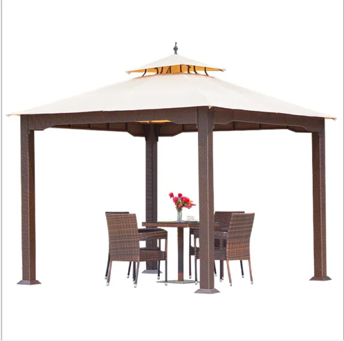 Green all weather pe rattan outdoor canvas gazebo
