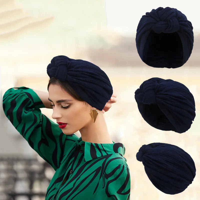 HZM-22160 Wholesale Ladies Elegant Head Wrap Headwear Large Knot Party Wedding Cap Turban For Women