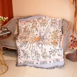 Twelve Constellations Custom Camping Blanket Polyester And Cotton Woven Tapestry With Fringe