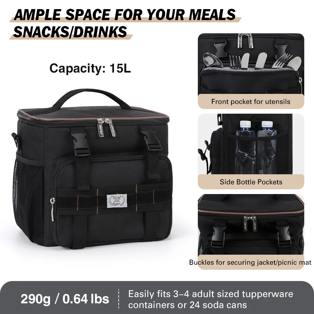Best selling thermal lunch black bag heat lunch box with insulation bags large insulated tactical lunch bag for for men