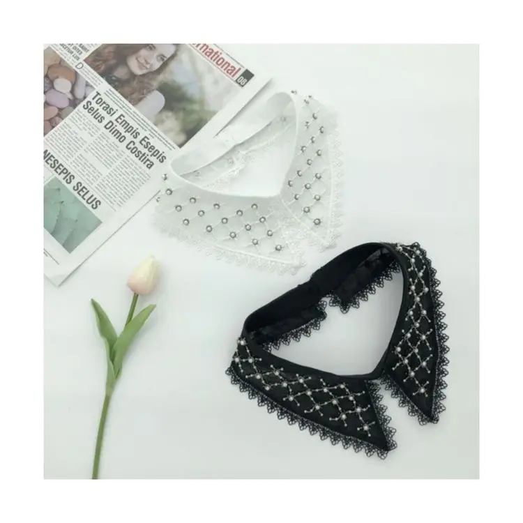 Factory Direct Selling New Women Lace Pearl Big Pointed Detachable Shirt Fake Collar