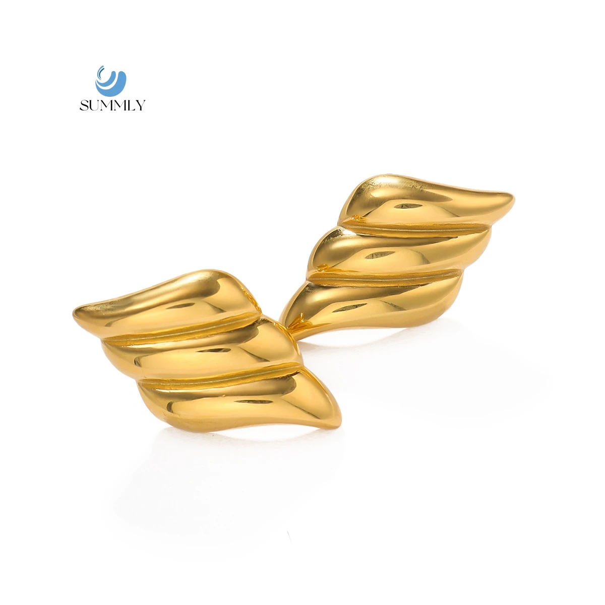 SUMMLY Vintage Triple Wings 18k Gold Plated Stainless Steel Earrings Women Fine Fashion Jewelry