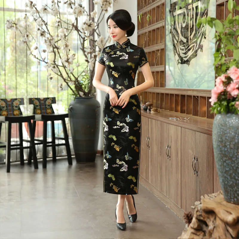 C0141 Elegant Short-sleeved Vintage Wholesale New Long Printed Cheongsam