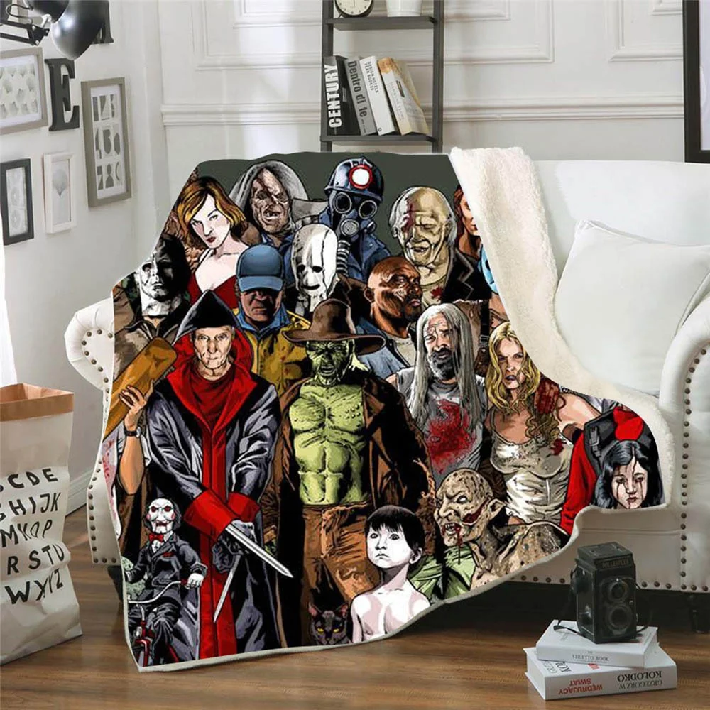 Wholesale new 3D print magic horror movie Super soft wool knitted fleece children throw blanket for Winter