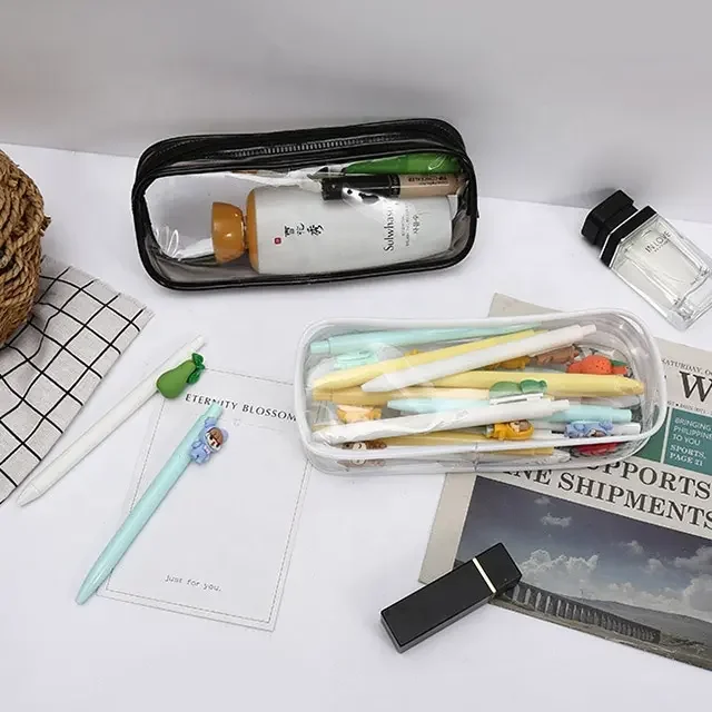Wholesale Custom Printed Transparent PVC Pencil Case with zipper Large Capacity Clear Pencil Case Pouch Bag for School Office
