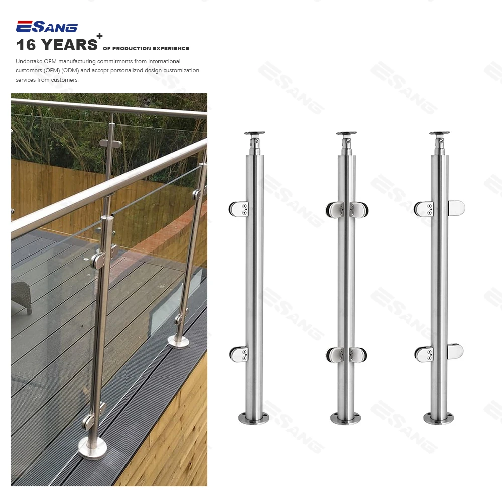 ESANG Top-Ranking Outdoor Railing Top Mounted Balcony 304 316 Stainless Steel Glass Balustrade Post