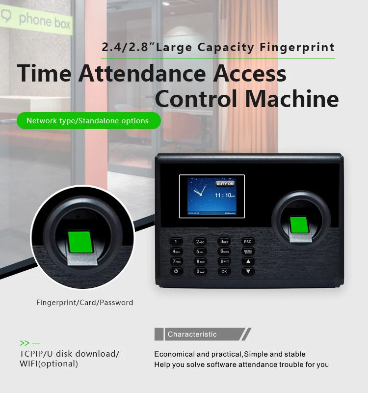 1000 PCS Capacity Time Recording Fingerprint Reader Biometric Employee come in and out