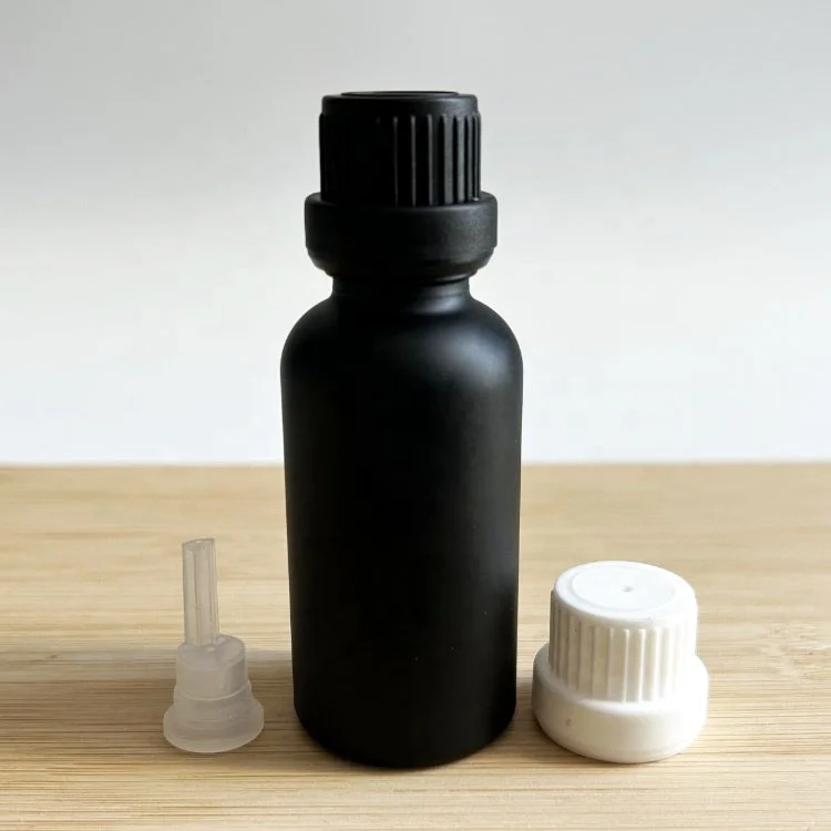 Good Price Tamper Proof Beard Hair Essential Oil Glass Euro Drip Matte Black Dropper Bottle 30ml With Plug Insert