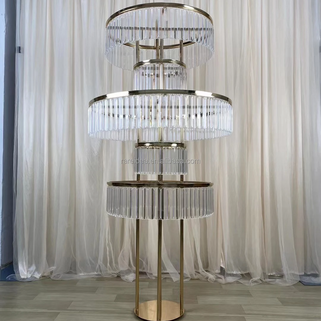 Tall Gold Mental Crystal Wedding Centerpiece Table Decoration Flower Stand For Tables