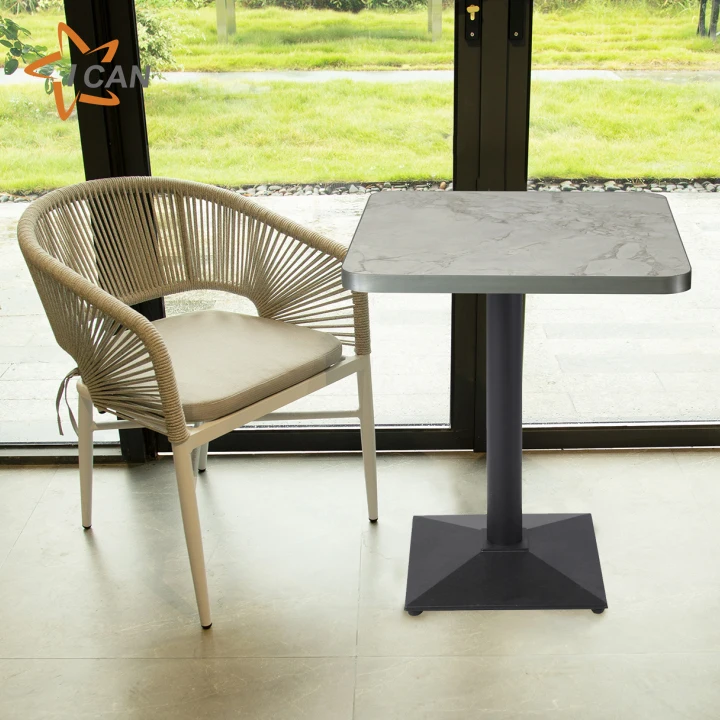Custom Square White Stone Top Terrace Dining Table Aluminium Patio Furniture Garden Restaurant Outdoor Table