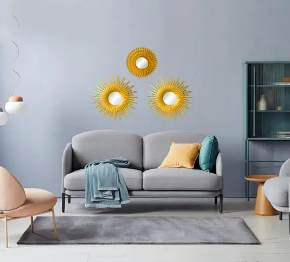 Frame Abstract Wall Art Gold Round Wall Mirror Glass Decorative Mirrors Home Decor Modern Hanging Luxury Mirror Wall Decor Metal