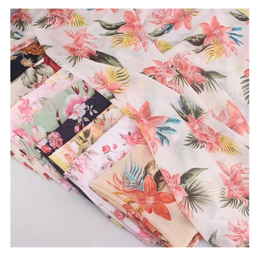 wholesale chiffon print cutting pieces fabric stock lot for dress