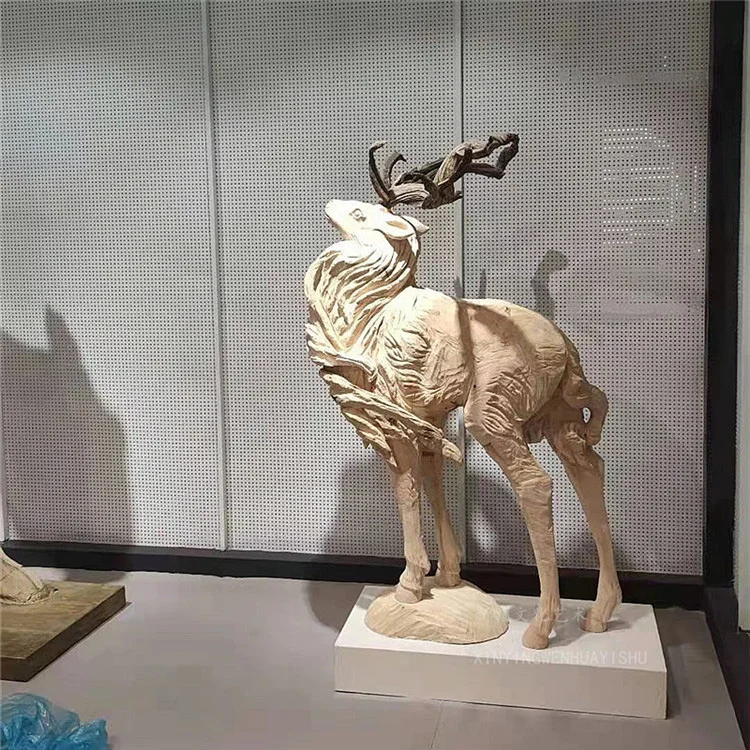 Hotel Villa Garden Park Decoration Solid Wood Craving Life Size Goat Sheep Sculpture