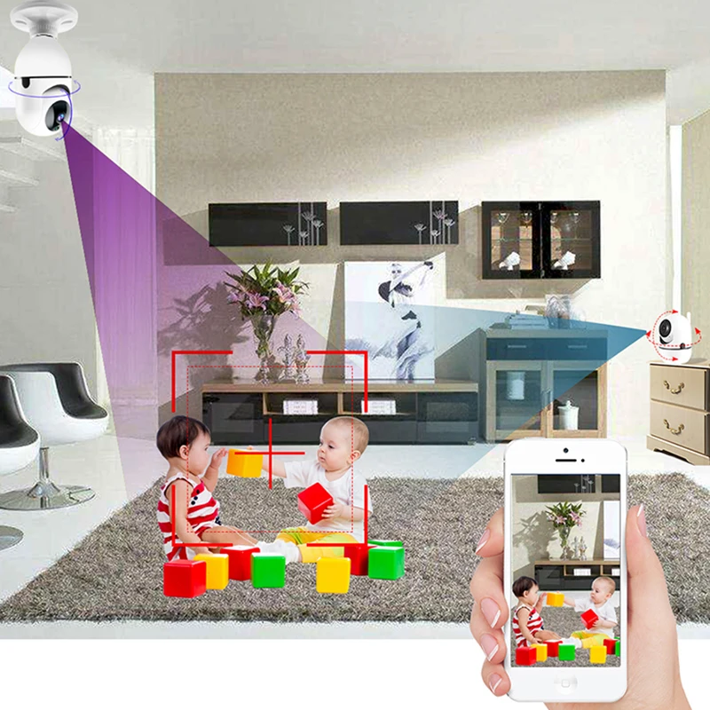 Full HD 1080P Wifi Bulb Camera Wireless Panoramic Home Security CCTV Smart Bulb Lamp Two Ways Audio Auto Tracking E27 PTZ Camera