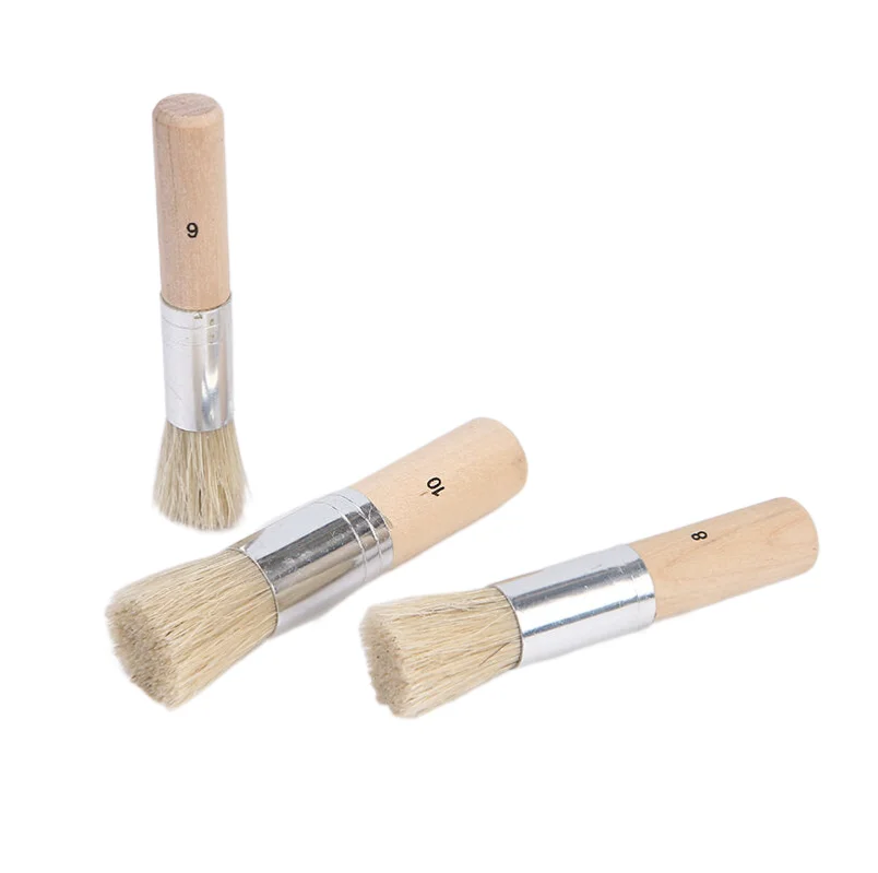 Keep Smiling 3pcs Round Bristle Wooden Handle Watercolor Acrylic Paint Oil Painting Flat Paint Brush For Kids For Beginner