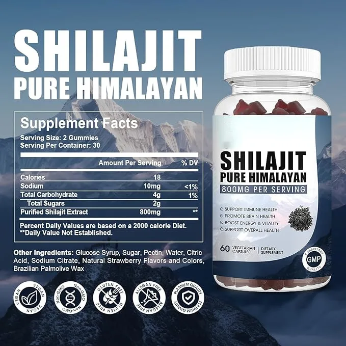 OEM Private label Shilajit Gummies Pure Himalayan Organic with 85+ Trace Minerals Fulvic Acid for Energy, Immune Support