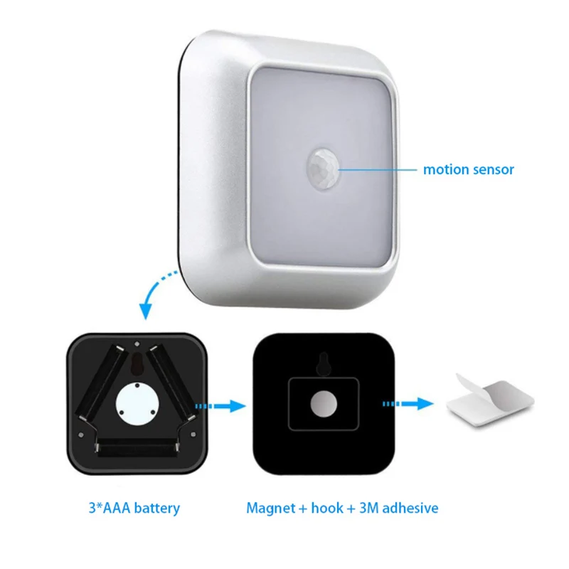 Smart Home Induction 6 LED square led cabinet light motion sensor light night light with Magnetic