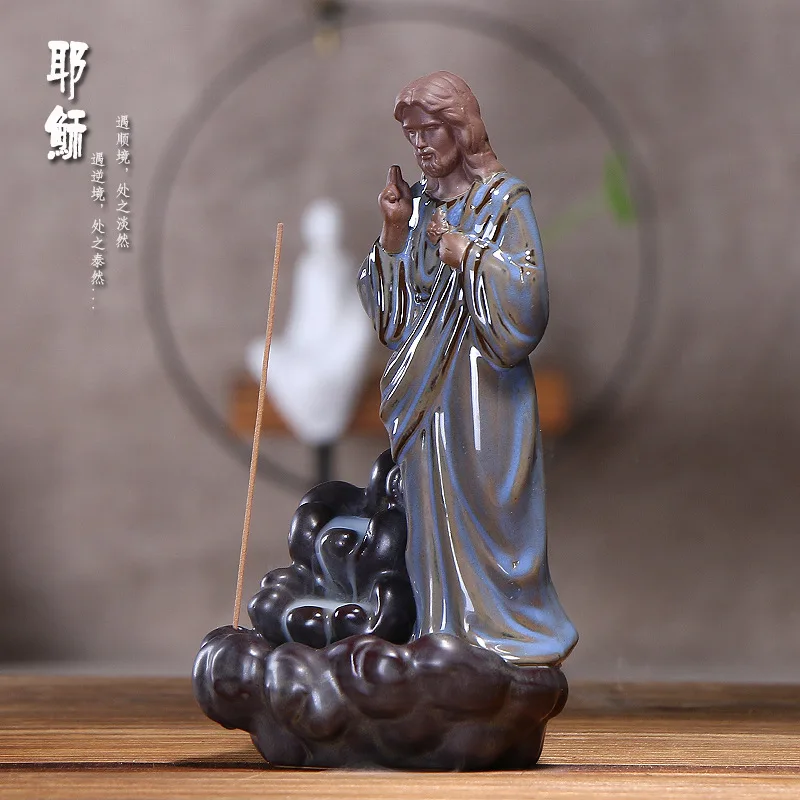 Home Decor Virgin Mary Jesus Christ Backflow Incense Burner Incense Holder Yoga Spa Meditation Religious Ceramic Home Decoration