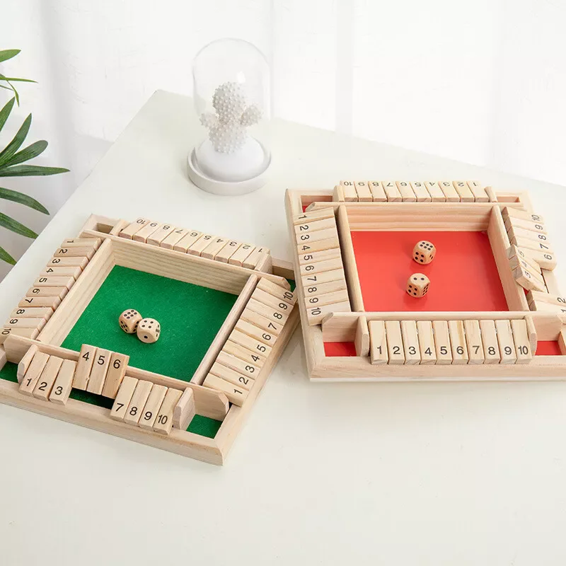 Shut the Box Game Wooden Board Number Drinking Dice Toy Family Traditional Table Mat Game Dice for Kids and Adults