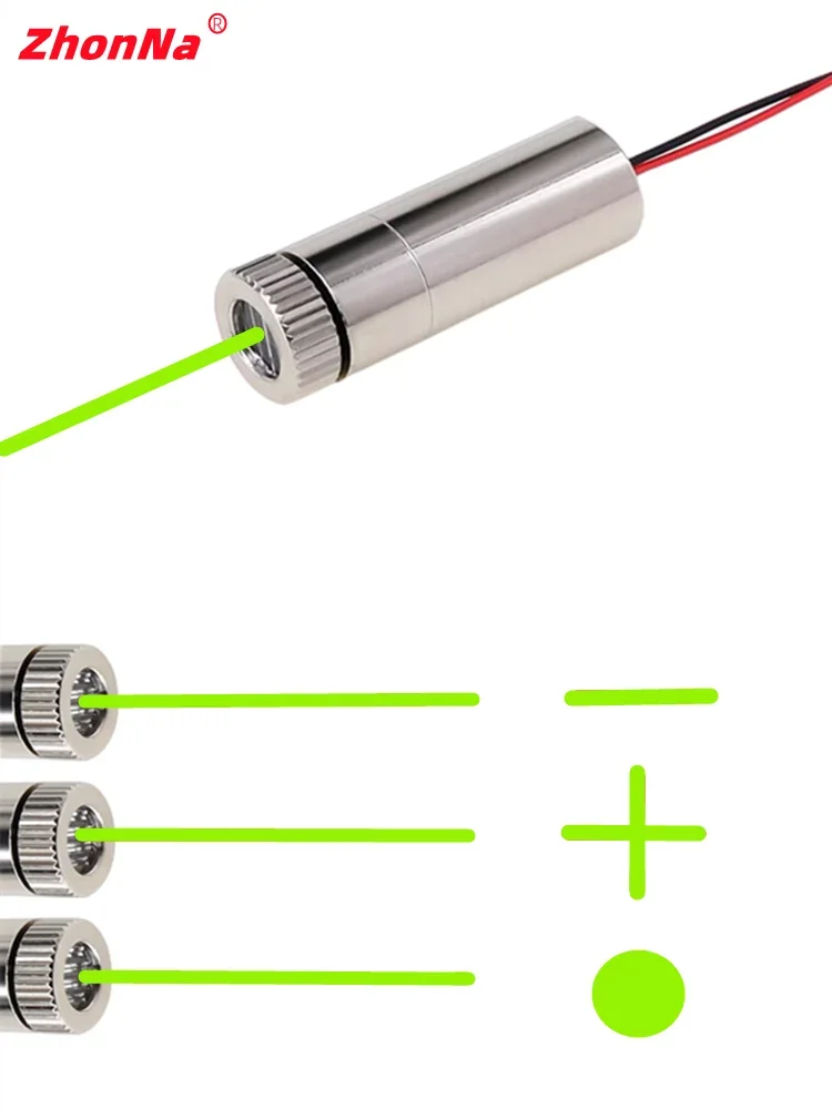 Green Light Single Point Horizontal Cross 520nm 10mW Laser Module Head Glass Lens Focusing Industrial Grade DC 3V-5V