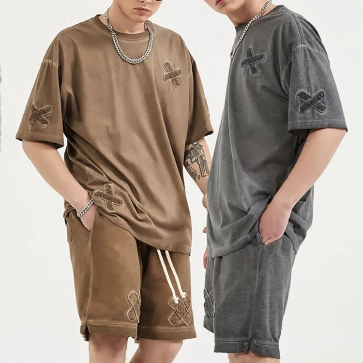 Promotion Mens sweatsuits Women Vintage Wash Blank Branded T-Shirts T-Shirt Cotton Applique Shorts Sets for man