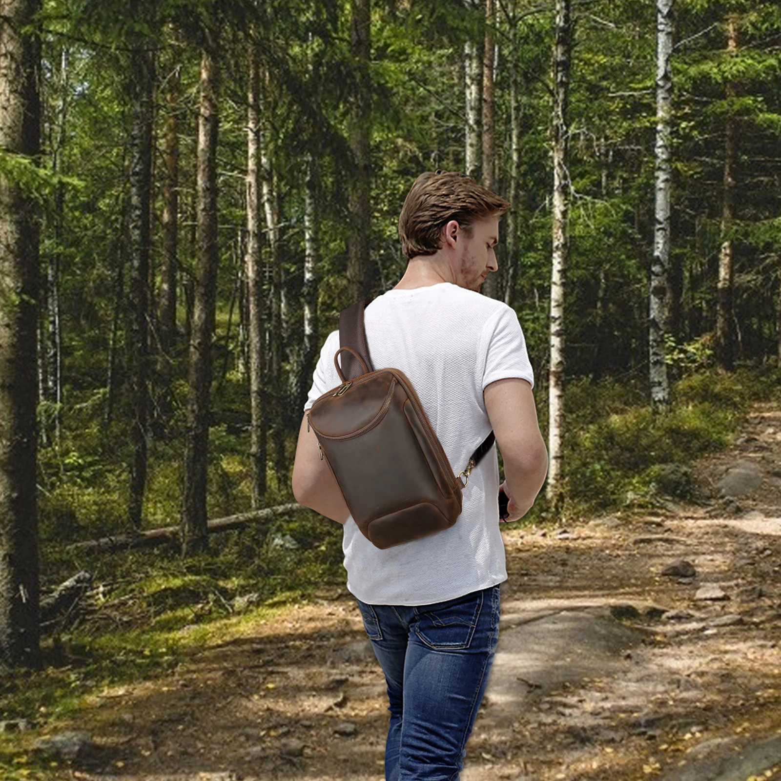 Newest Design Wholesale Durable Genuine Leather Crossbody Bag Crazy Horse Leather Shoulder Bag Real Leather Messenger Chest Bag