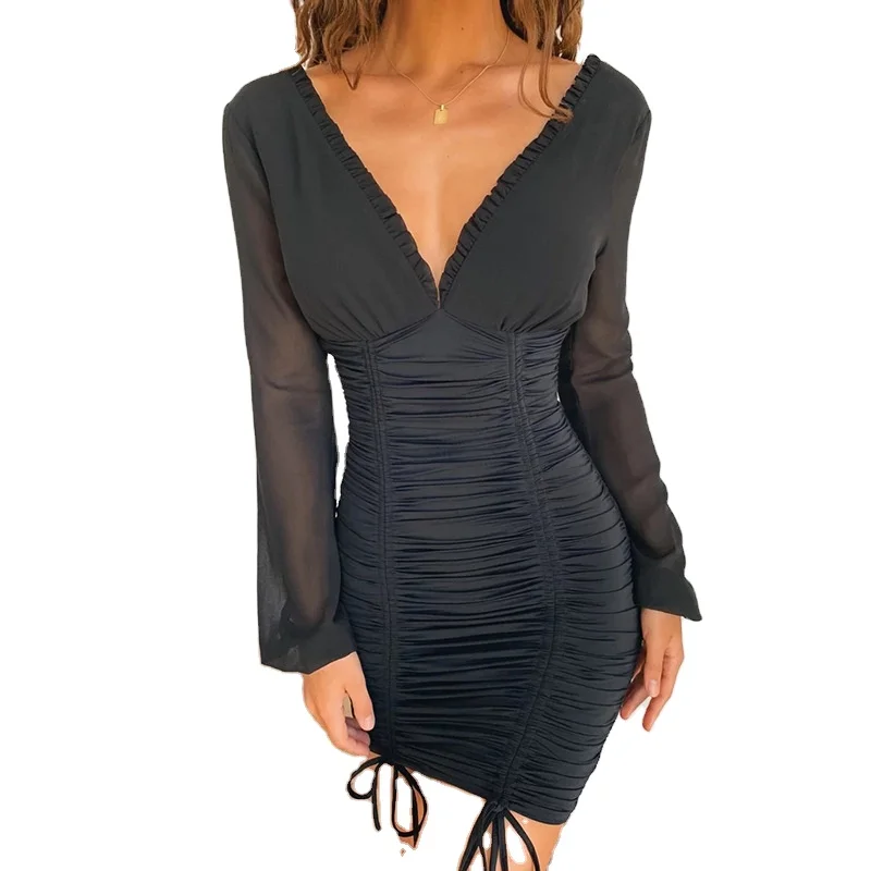 
Солнечный Everest New 2021 повседневные платья с глубоким v-образным вырезом с длинным рукавом сумка Хип сексуальное платье для ночного клуба в королевском стиле высокого качества Женская одежда 