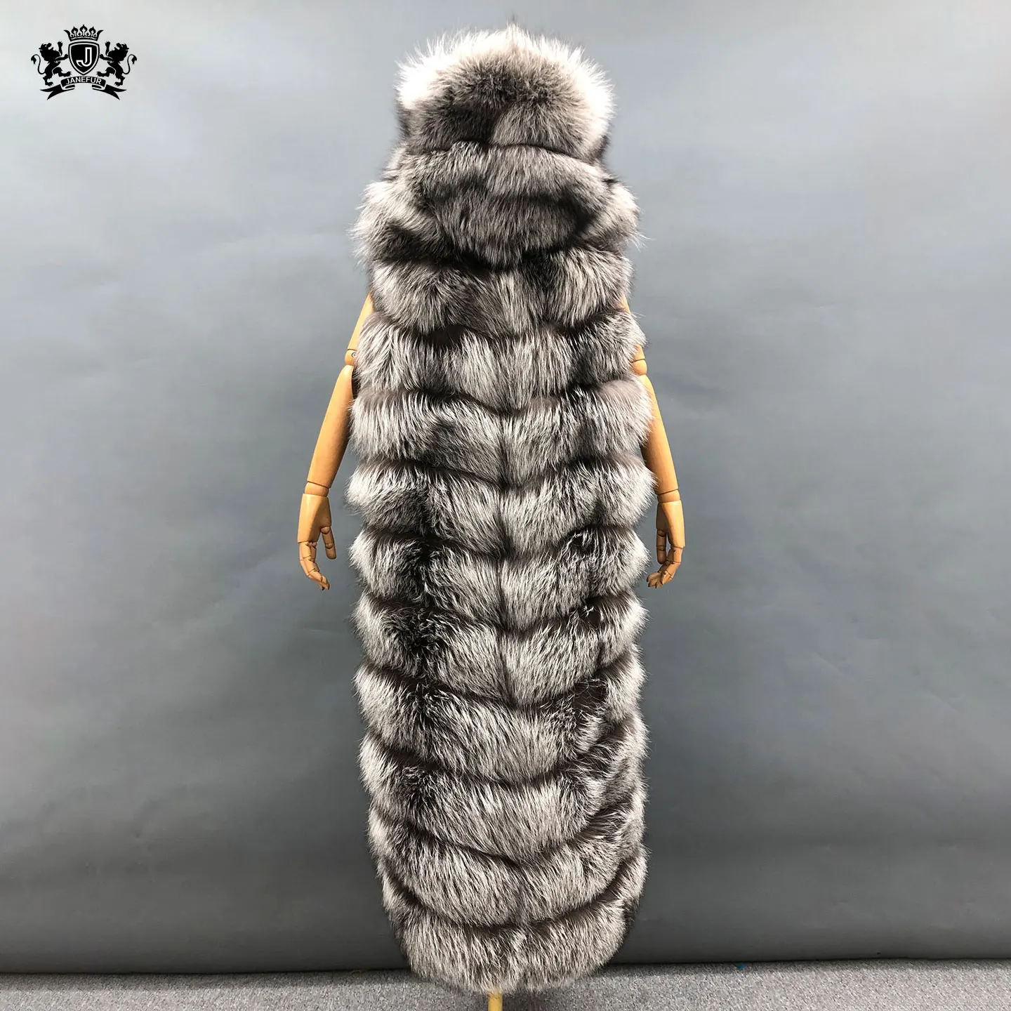 Fashion Fur vest supper long length Silver Fox Fur Sleeveless Coat Luxury Ladies High Quality Women Fox Fur Vest