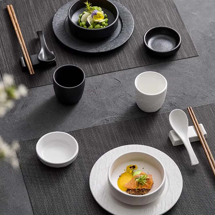 Frosted stone pattern bulk chinese kitchen plates sets Matte porcelain hotel tableware dinnerware set  For Restaurants