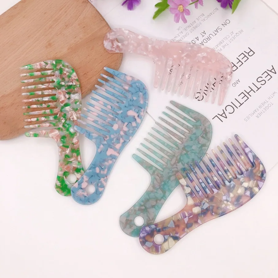 High Quality Plant Large Comb Thick Curly Hair Cellulose Blue Acetate Wide Tooth Comb