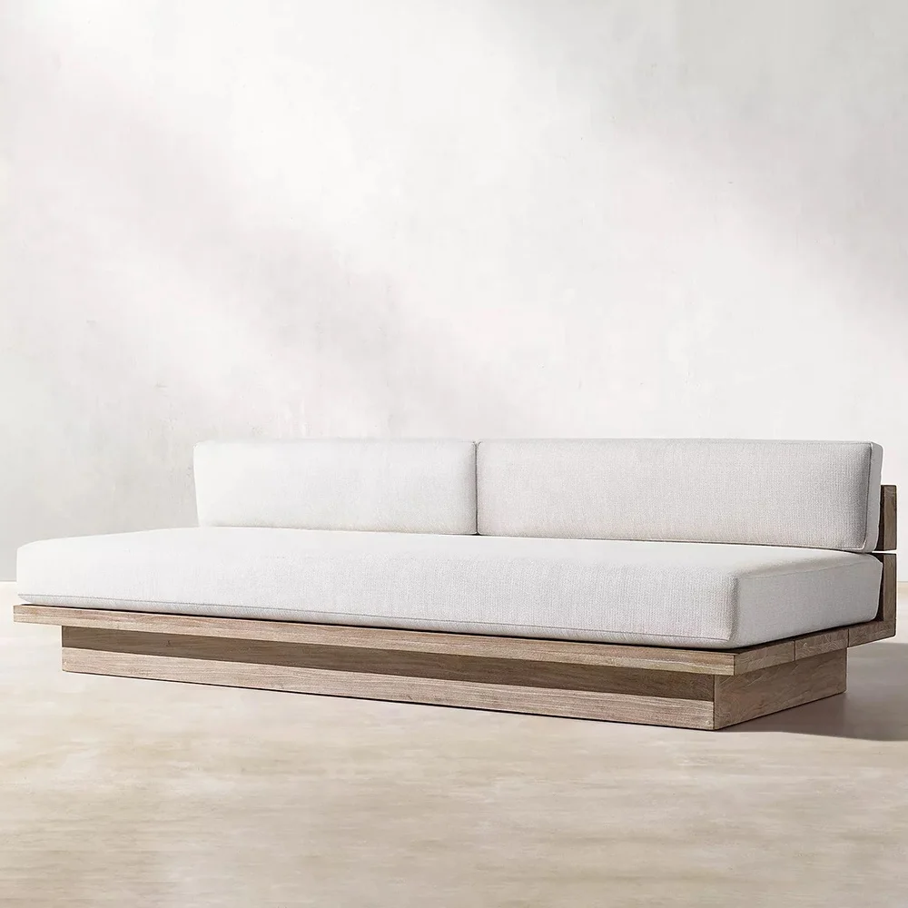 Factory Custom Modern Natural Weathered Outdoor Sectional Teak Modular Sofa Set Patio Solid Teak Wood Furniture for Hotel Villa