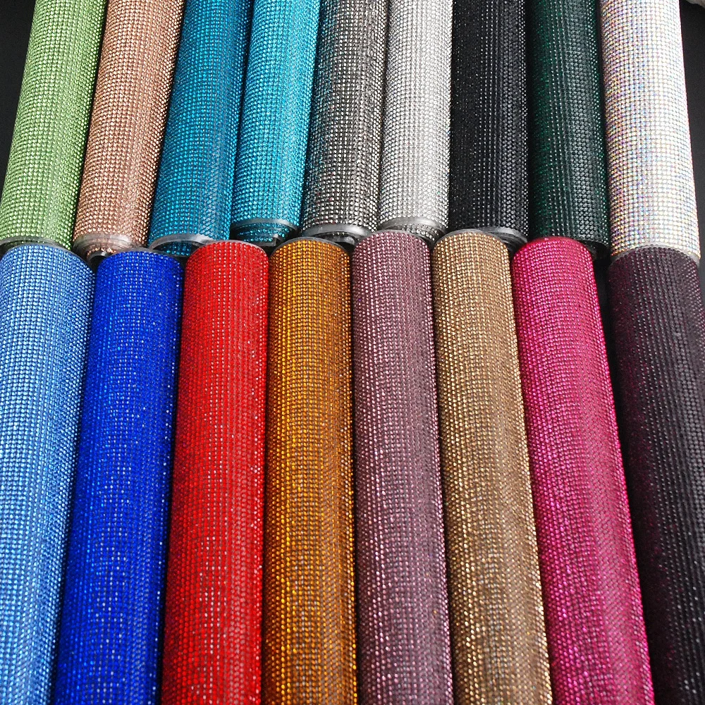 SS6/SS8 Crystal Glass 24*40cm Self-sticking Rhinestone Mesh Sheet Various Color Trimming Sheet