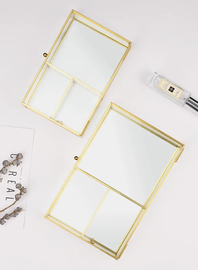 Special Offer Home Decoration metal glass Serving Trays with lid Melamin luxury Gold Perfume vanity Tray