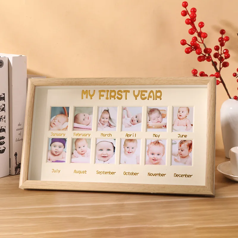 Baby Wooden Growth Milestone Photo Frame My First Year Photo Frame For New Born Baby Birthday Gift Idea One Year