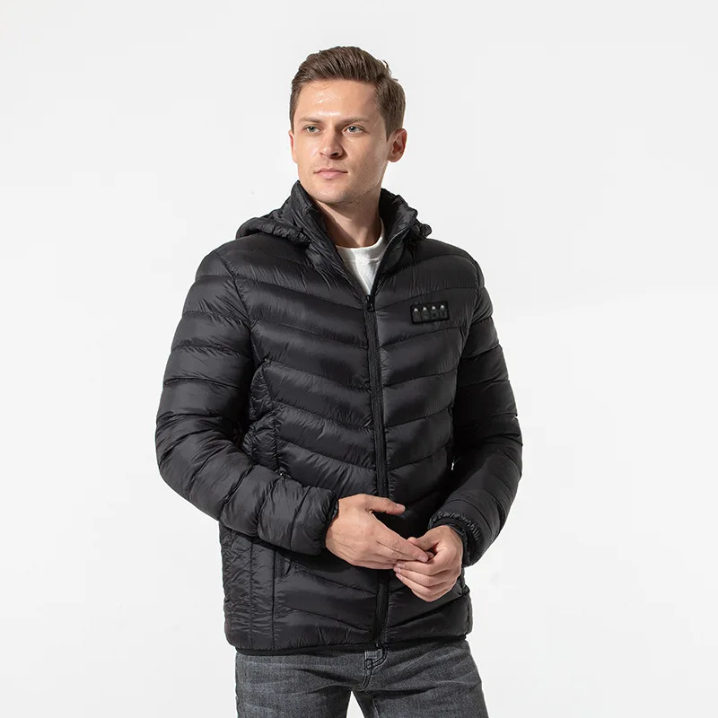 Mens Winter Custom Short Battery USB Charger Four Switch Three Speed Heated Insulated Padded Down Jacket