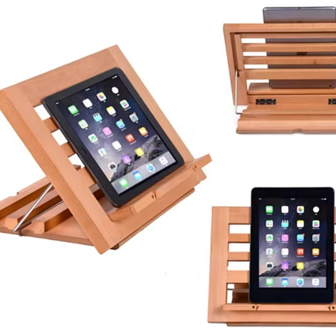Factory direct wholesale reading stand beech wood large multi-functional folding tablet iPad stand school supplies