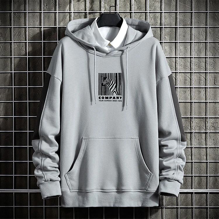 Gray 100% polyester sweatshirt embroidered hoodies for men
