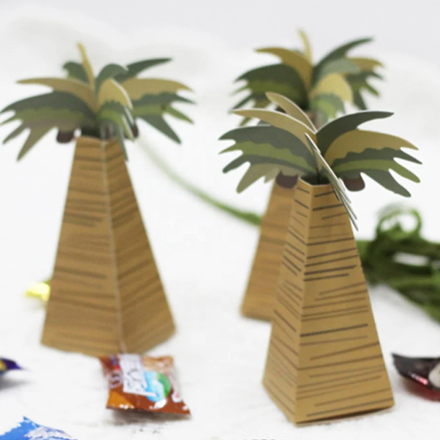 3D Coconut Palm Tree Paper Candy Box Gift Boxes for Wedding Birthday Baby Shower Hawaiian Party Favors Packaging