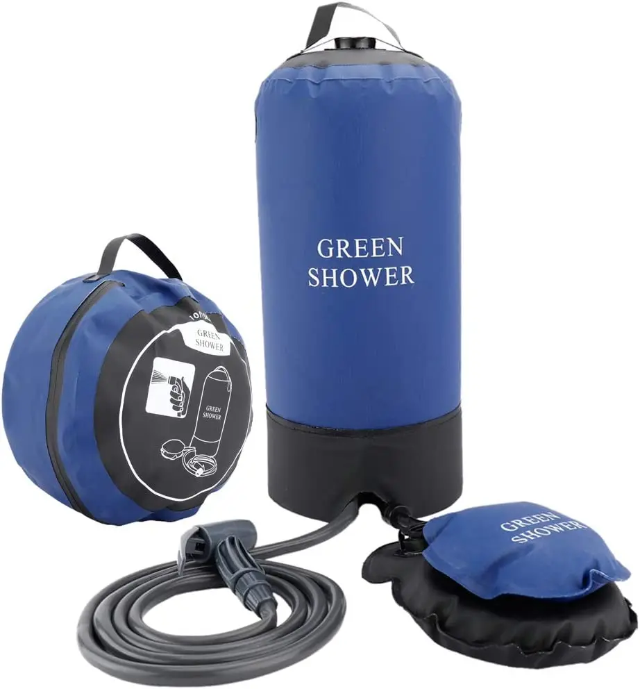 Outdoor Camping Shower Bag Portable Pressure With Foot Pump and Nozzle for Swim Hiking Trip